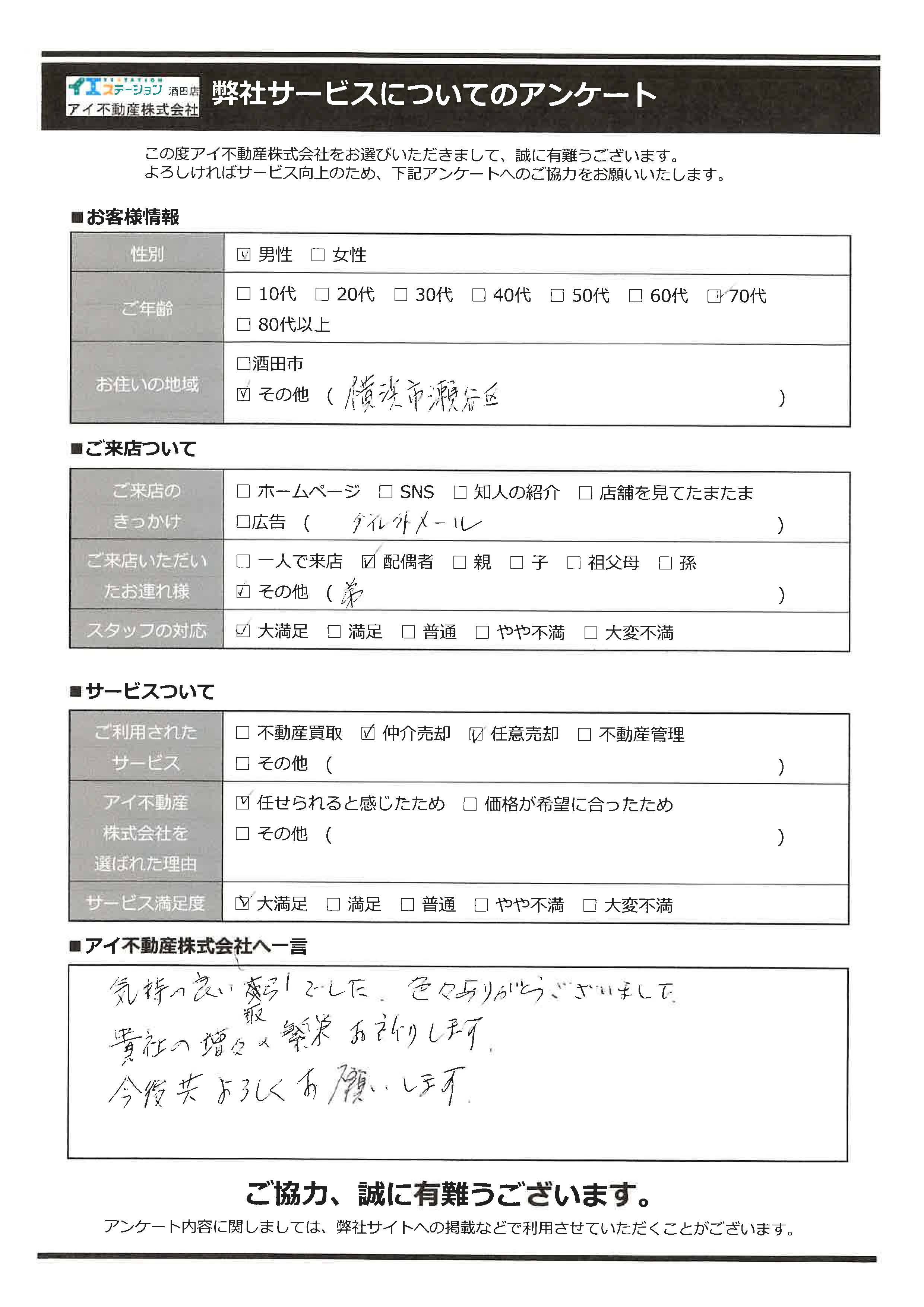 酒田市空家売却オーナー様　2中学区